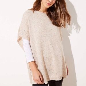 Loft Beige Speckled Scoop Neck Poncho Sweater Wool Blend Size Medium Large